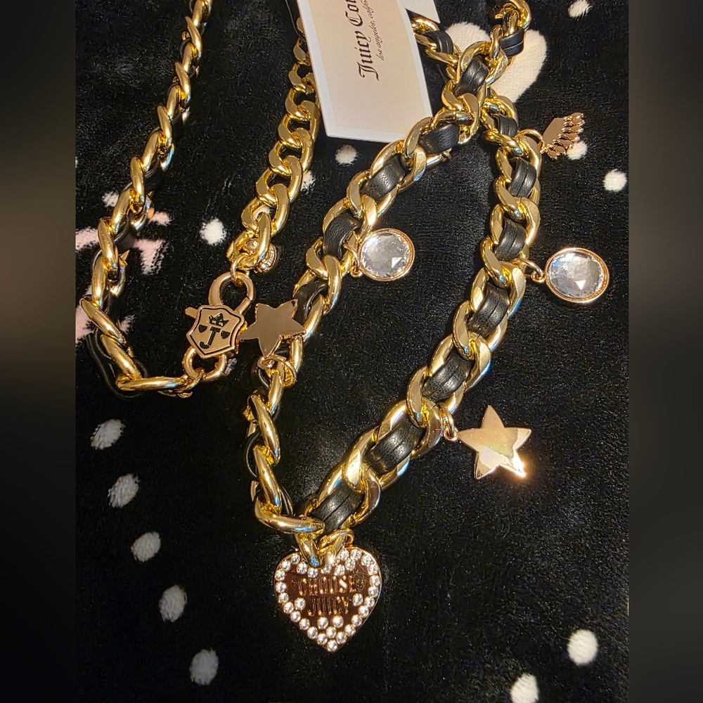 Juicy Couture Adjustable Chain/Leather Adjustable Charm Belt